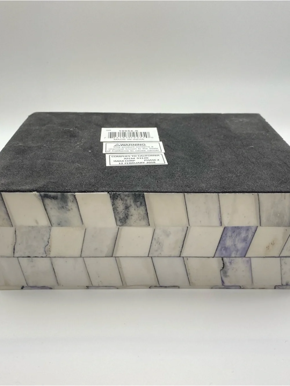IMAX Corp Bone Inlay Decorative Box Purple Ivory Checkered Mosaic Keepsake Boho